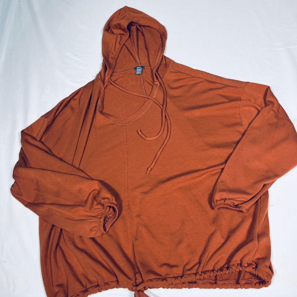 Aerie Womens Rust Orange Crossover Drawstring Hem Oversized Pullover Hoodie XS